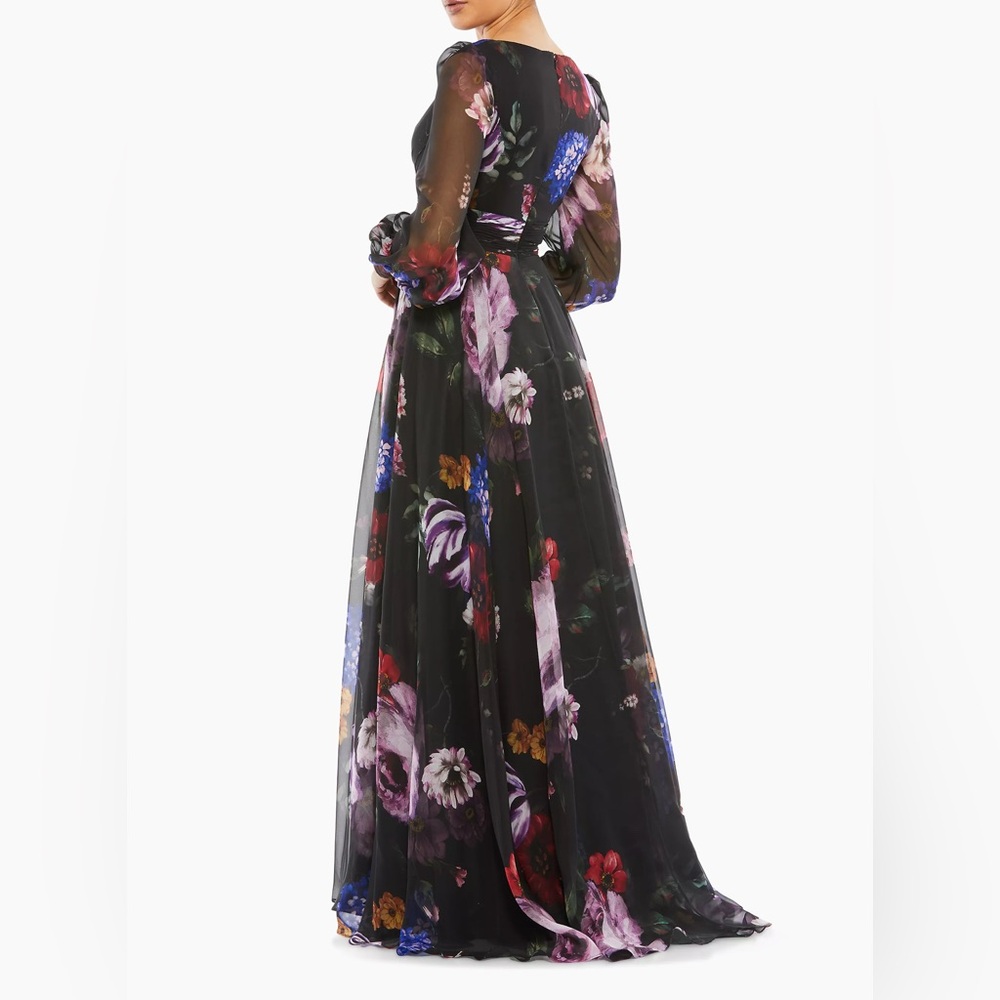Mac Duggal Long Sleeve Floral Chiffon Gown, NWT, Current 2025 Season, Saks $600 - Picture 3 of 5